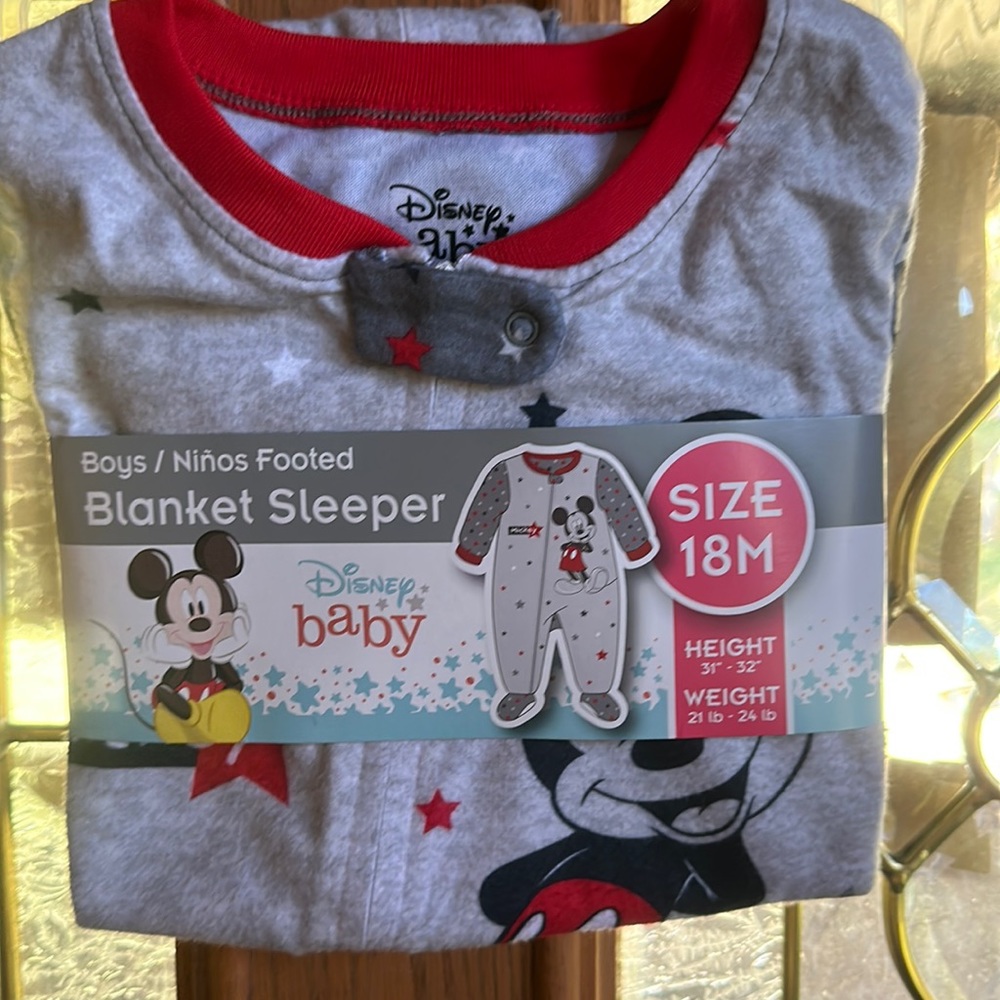DISNEY BABY MICKEY BLANKET SLEEPER: GRAY: NWT: SZ 18 MTH